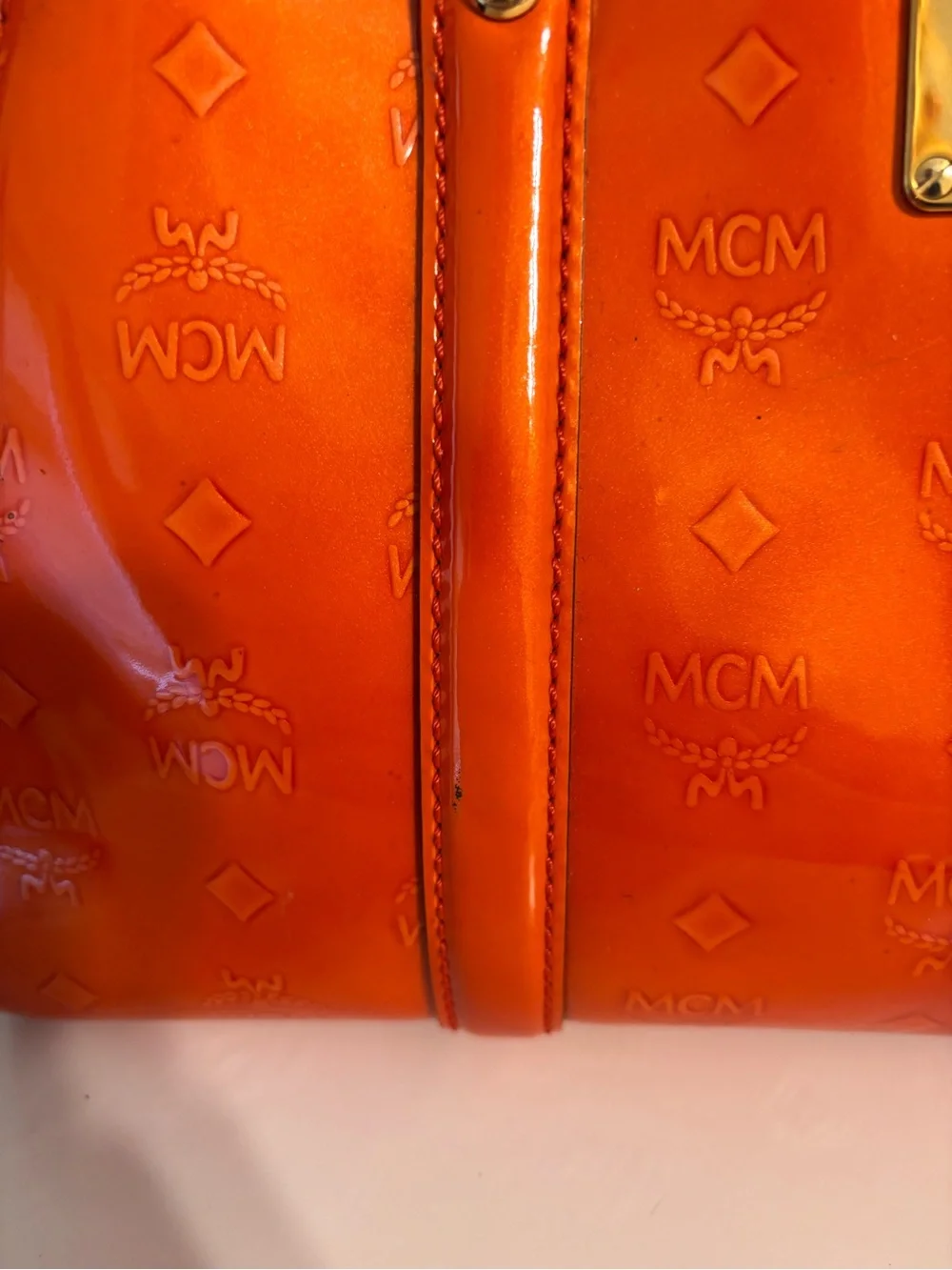 MCM Vintage Vernis Patent Leather Boston Bowling Bag – Vibrant Orange FALL BAG!!